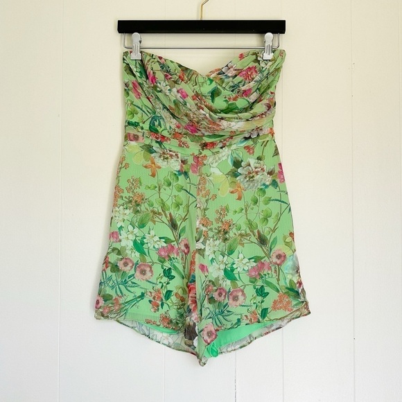 JAYGODFREY Pants - JAY GODFREY Lydia Strapless Green Floral Romper Size 4